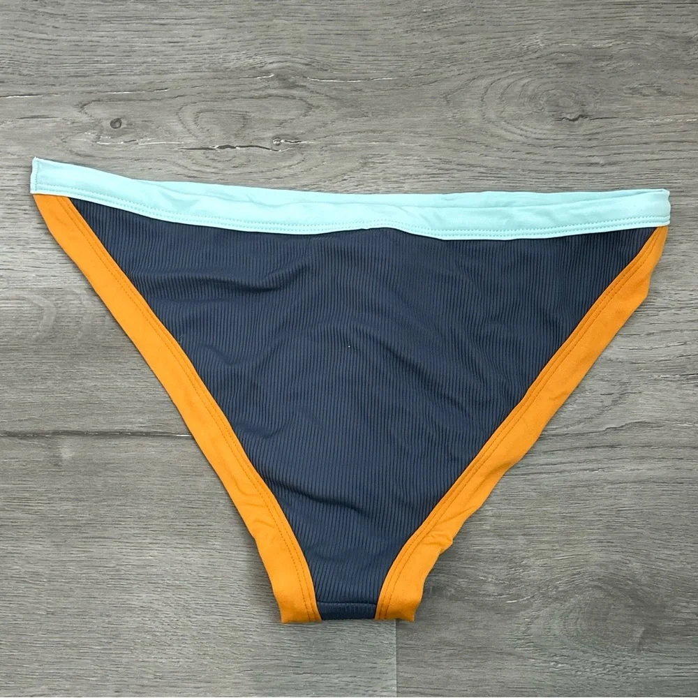 L*space VACAY BOTTOM‎ CLASSIC Ribbed Bikini Swim Size xl Womens Blue Orange NWT